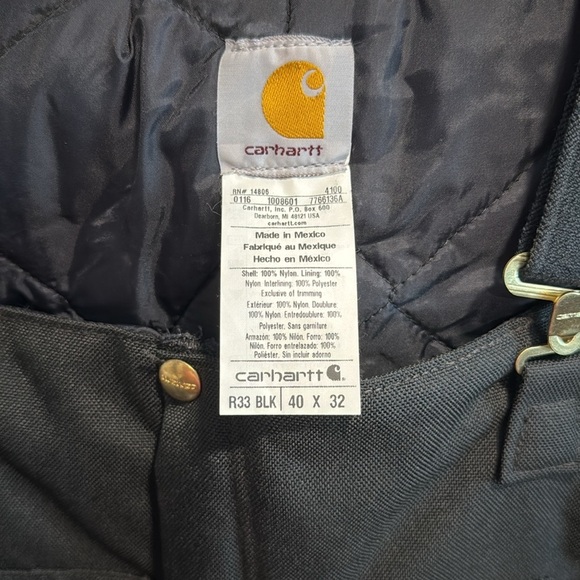 CARHARTT Extremes Arctic Biberall Bib Overalls Black 40 x 32 Excellent - Picture 4 of 9